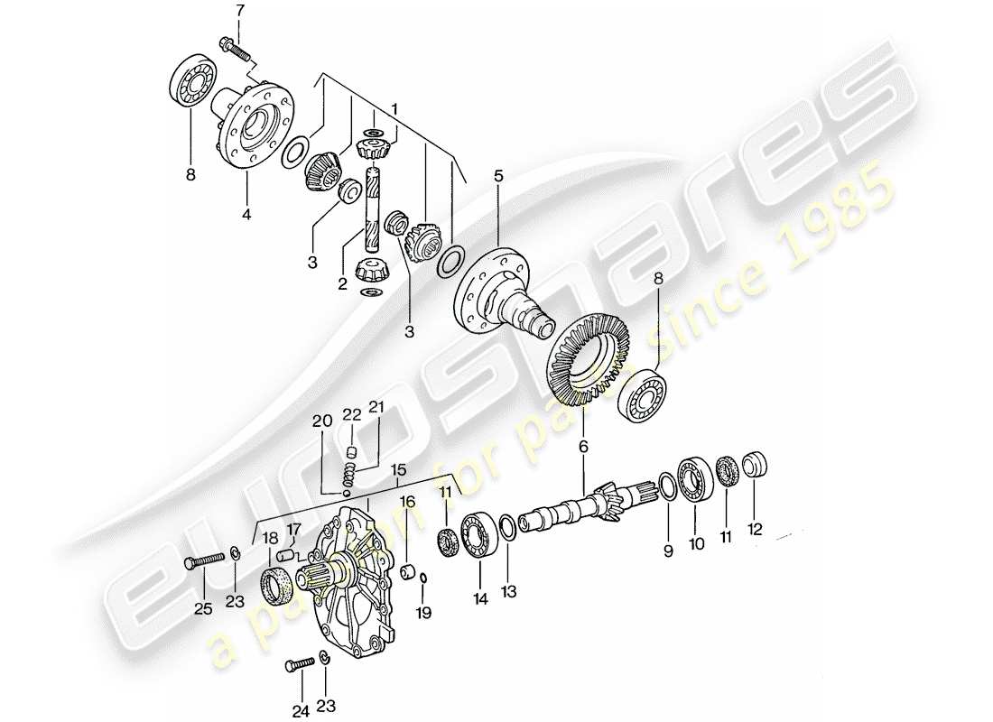porsche 1988 (924s) differential - automatic transmission parts diagram