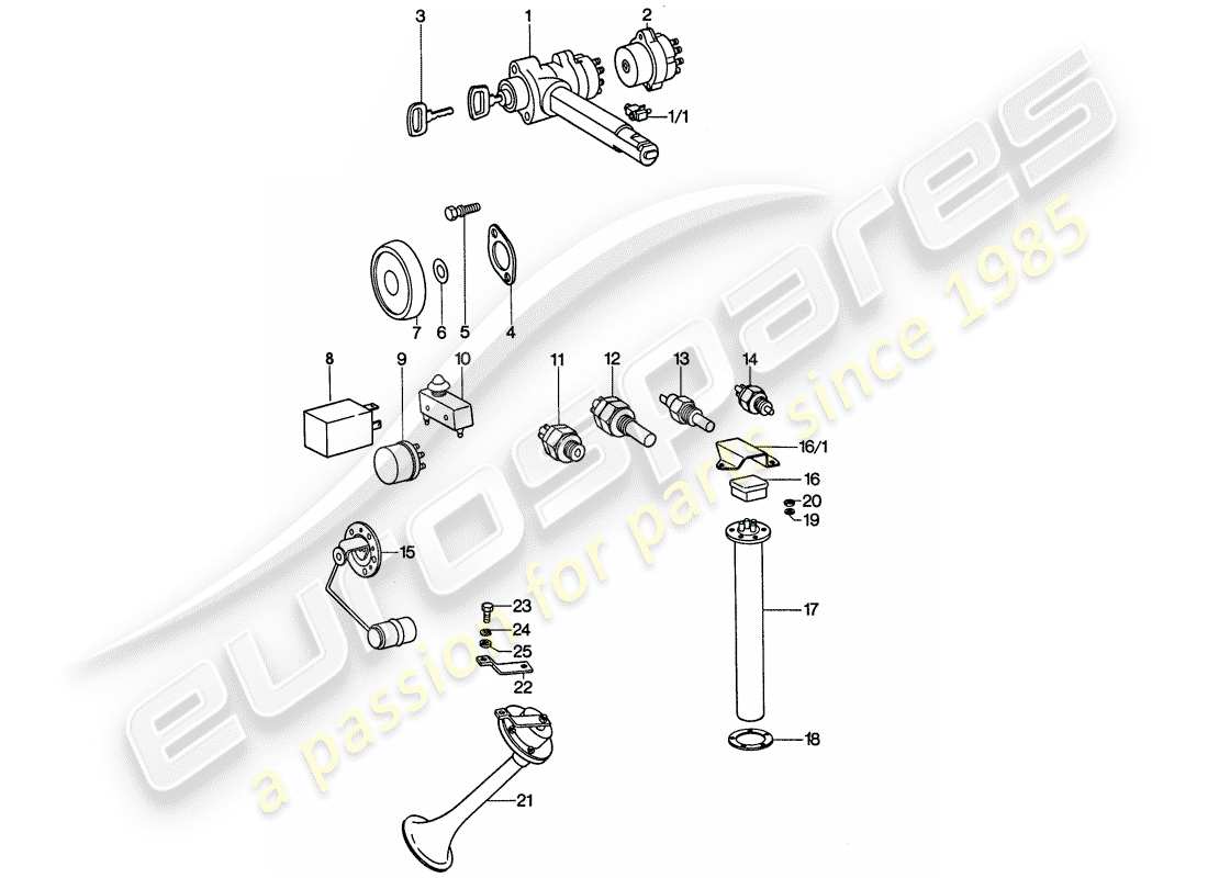 porsche 1977 (911) sensor - relay - horn part diagram