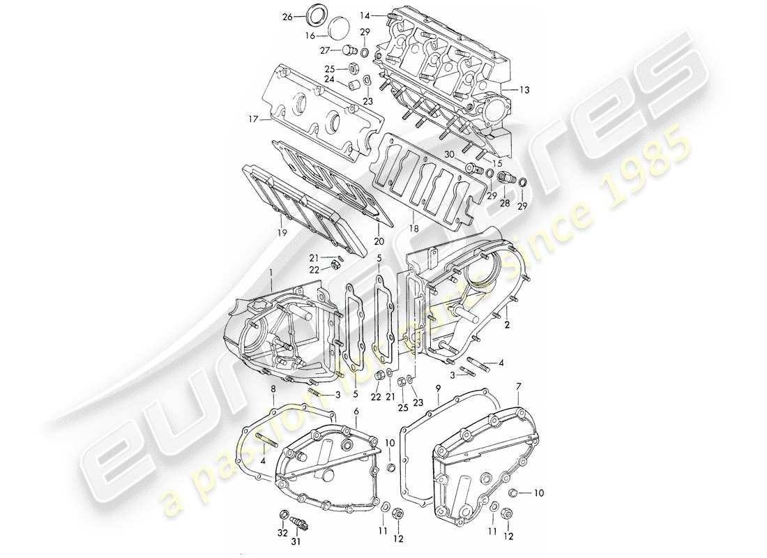 porsche 1970 (911) chain case - camshaft housing part diagram