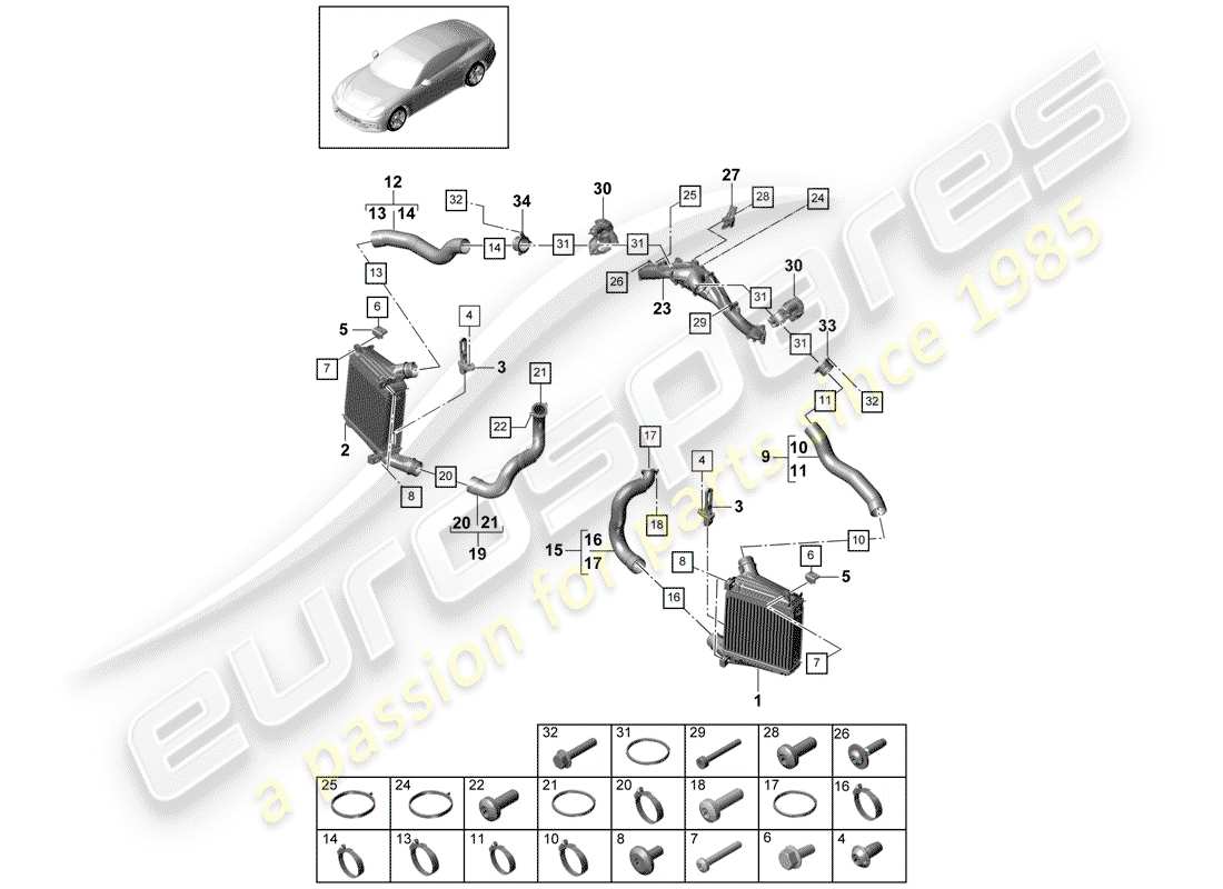 porsche panamera 971 (2017) charge air cooler parts diagram