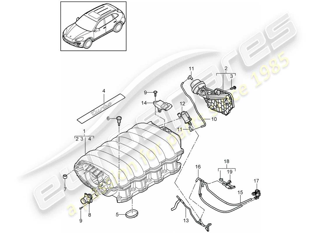 porsche 2017 (cayenne e2 92a) intake air distributor part diagram