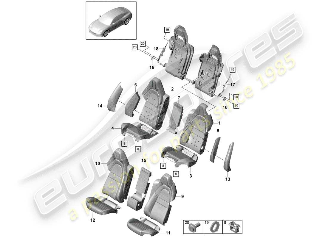 porsche panamera 971 (2018) seat part diagram