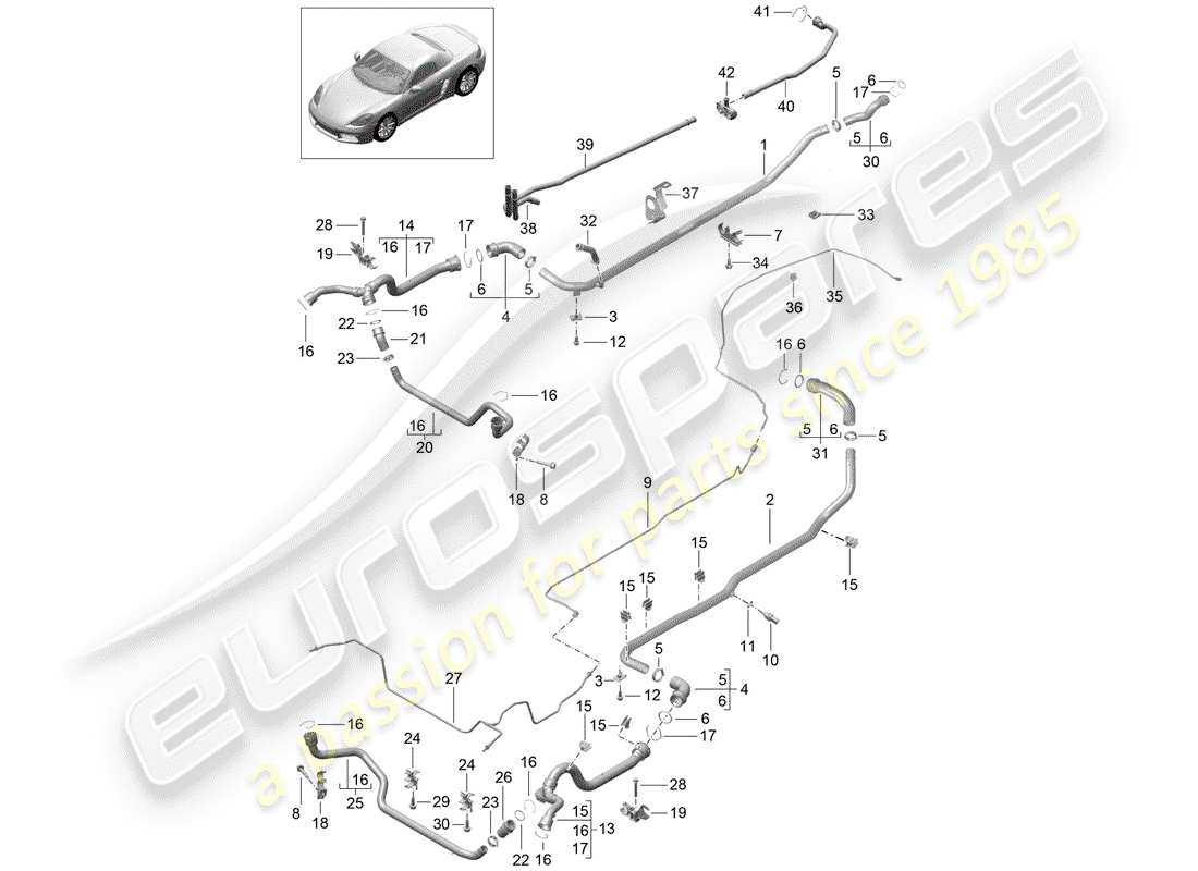 porsche 2019 (718 boxster) water cooling part diagram