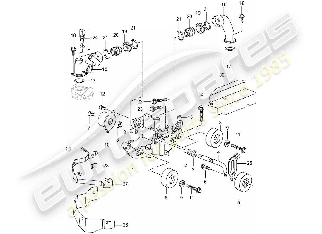 porsche 2002 (996 turbo / gt2) belt tensioner - belt drive parts diagram