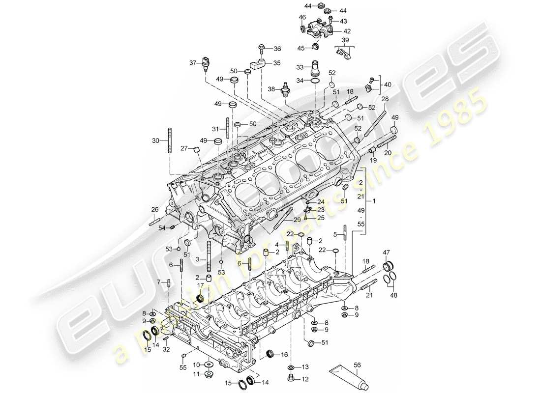 porsche 2006 (carrera gt) crankcase - single parts part diagram