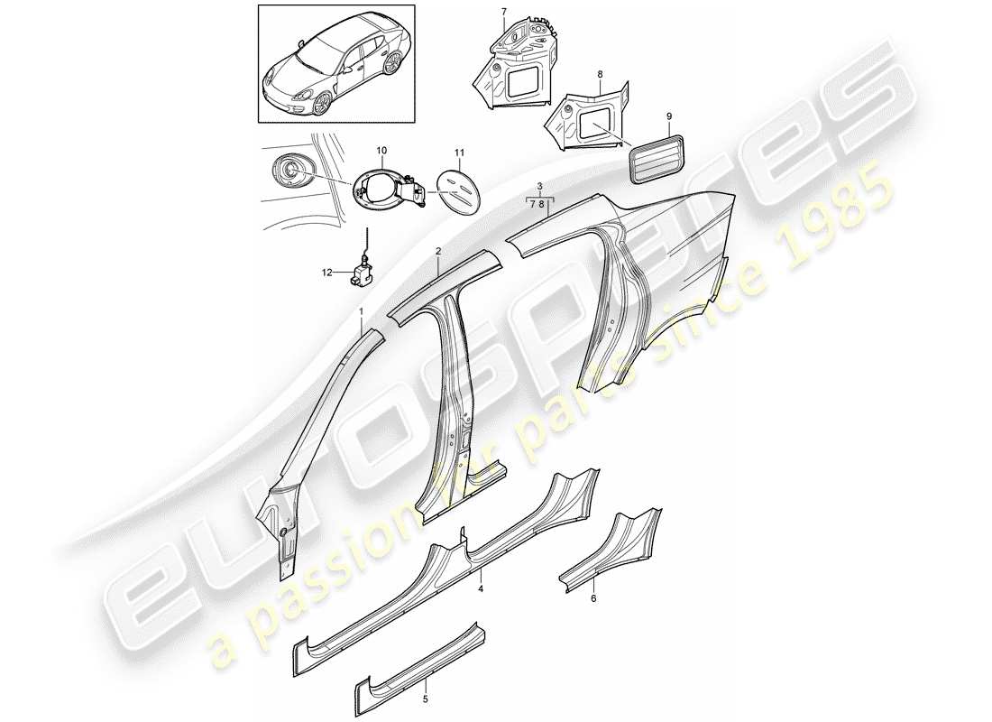 porsche 2012 (panamera 970) side panel part diagram
