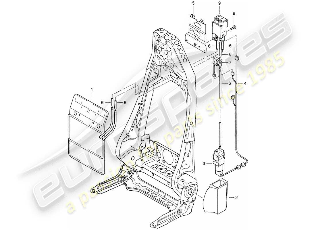 porsche 996 t/gt2 (2002) lumbar support parts diagram