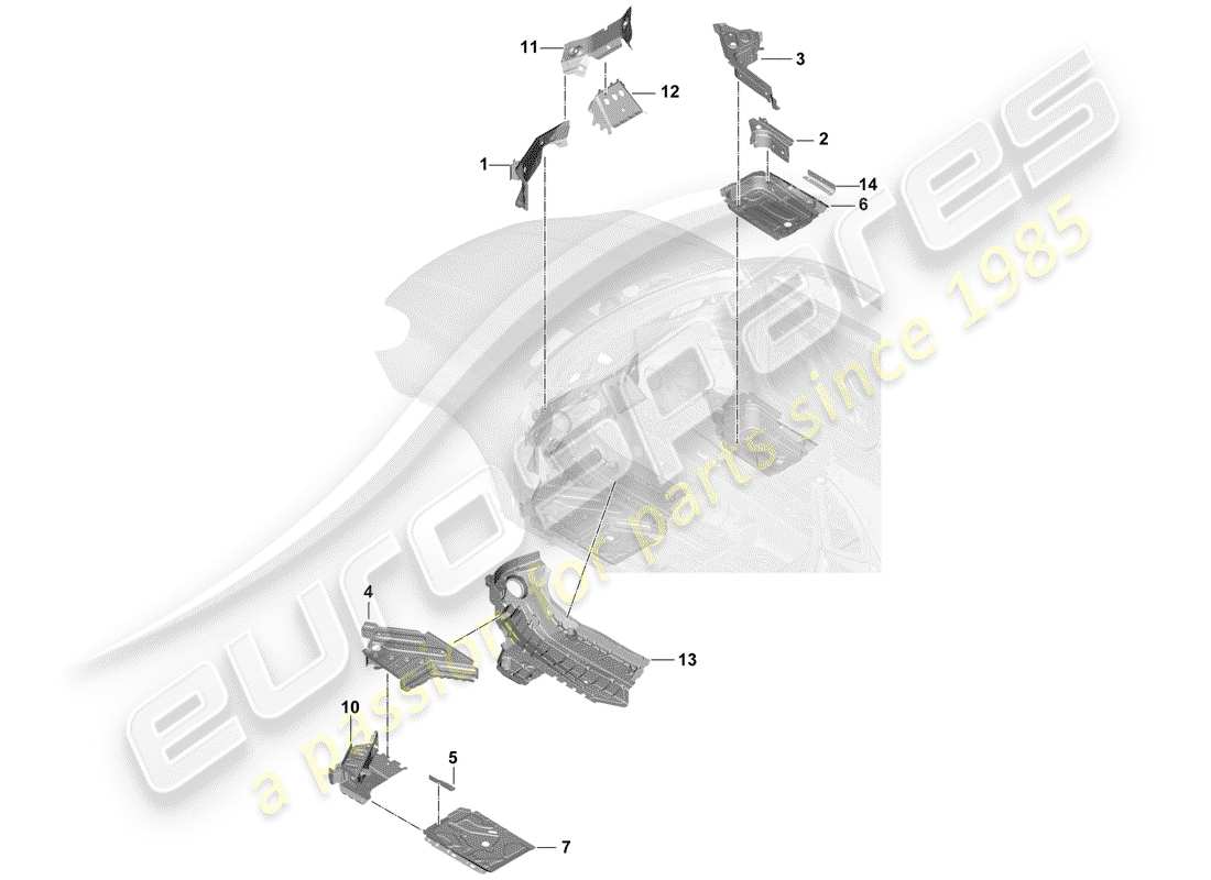 porsche 2020 (cayenne e3 9ya/9yb) floor plates part diagram