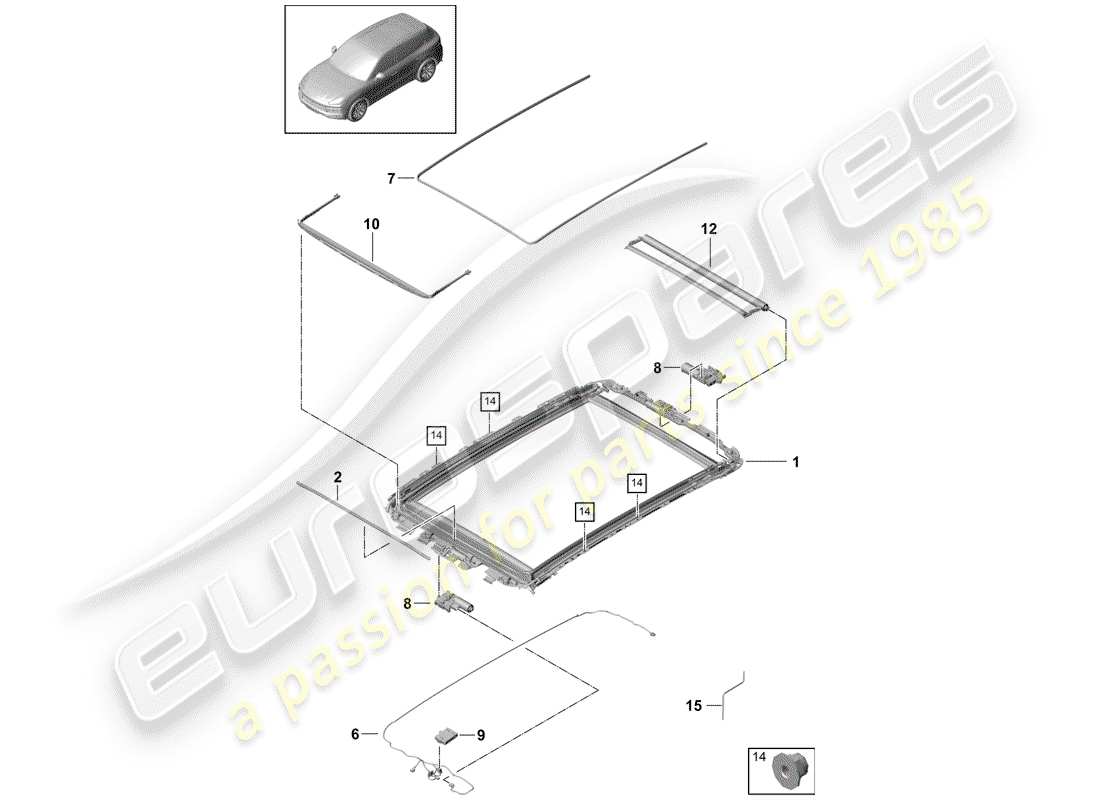 porsche 2020 (cayenne e3 9ya/9yb) glass roof part diagram
