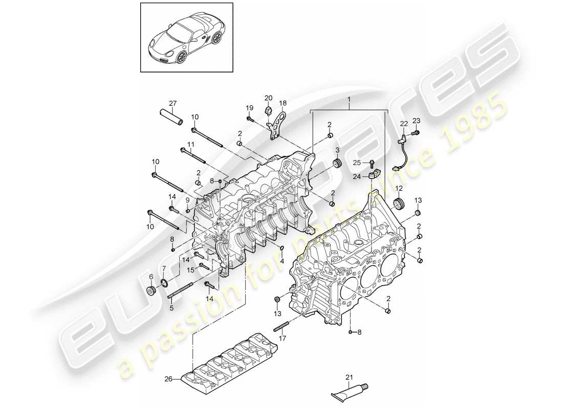 porsche cayman 987 (2010) crankcase parts diagram