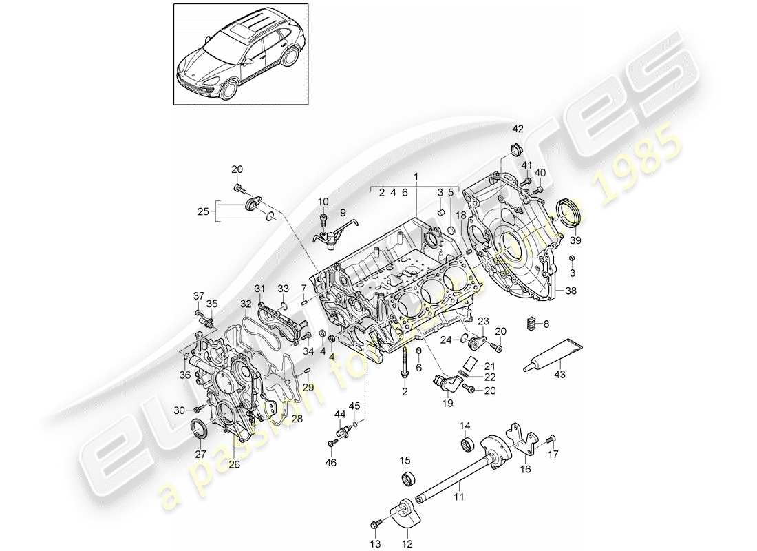 porsche 2011 (cayenne e2 92a) crankcase part diagram