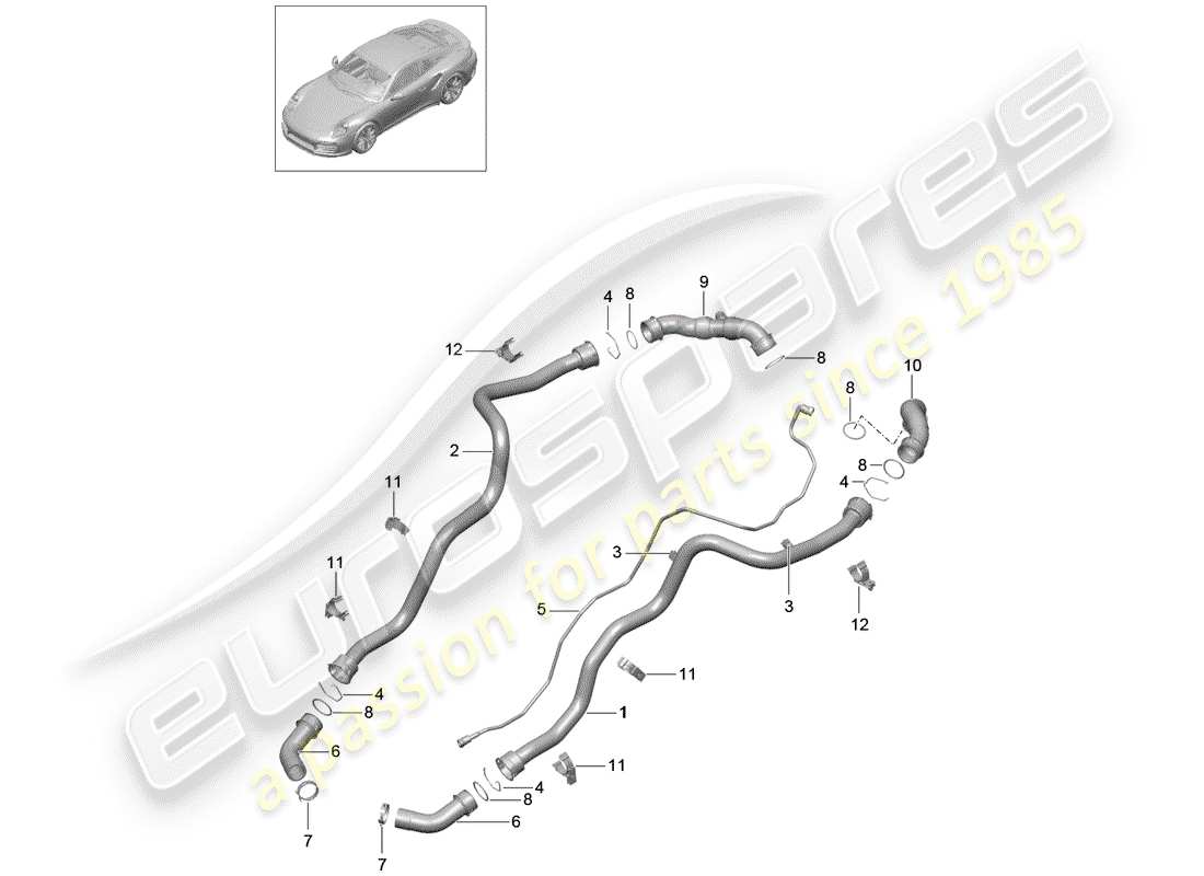 porsche 2016 (991-1 turbo) water cooling part diagram