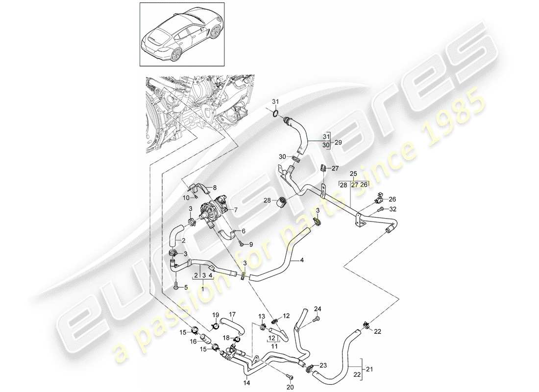 porsche 2016 (panamera 970) water cooling part diagram