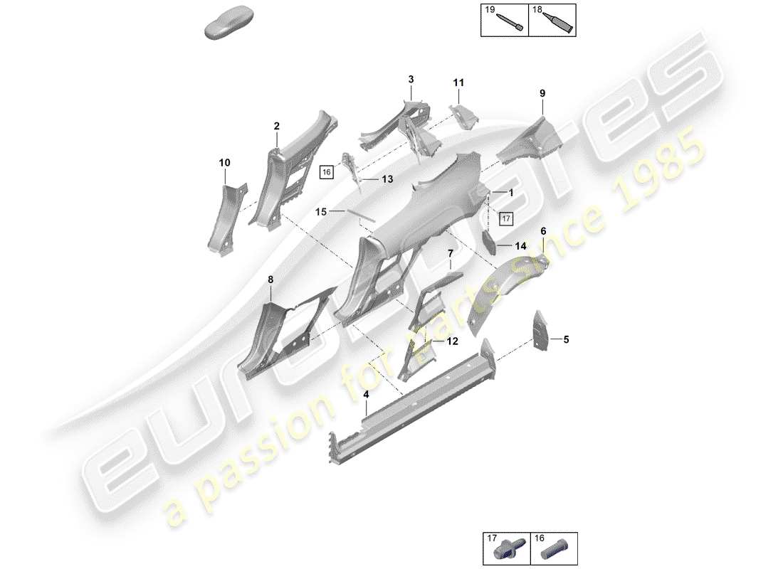 porsche 2020 (718 boxster spyder) side panel part diagram
