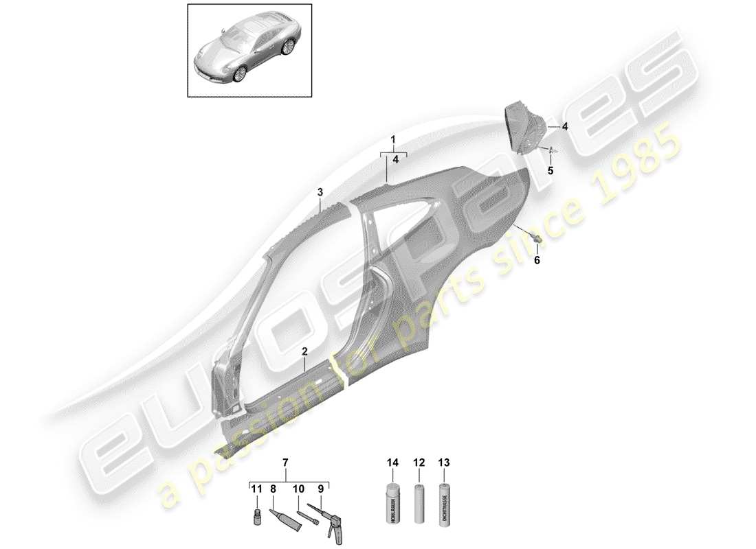 porsche 991 gen. 2 (2017) side panel parts diagram