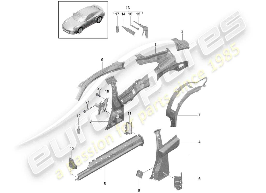 porsche 2015 (991-1 turbo) side panel part diagram