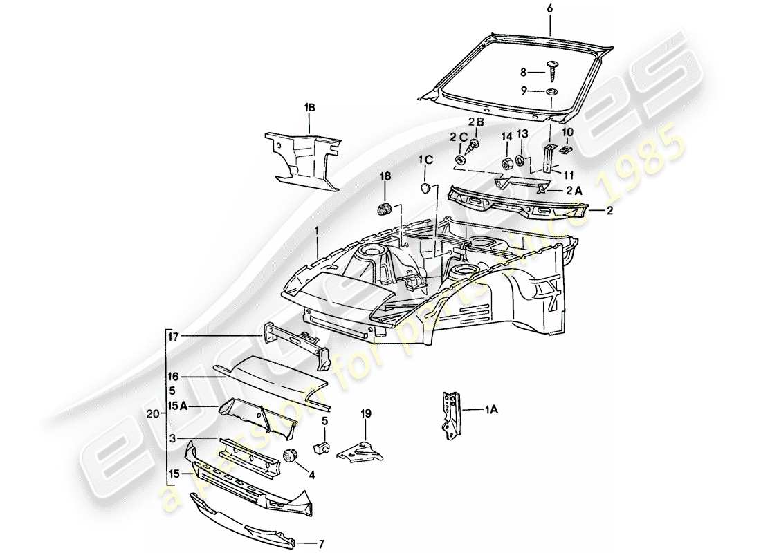 porsche 1977 (924) body front section part diagram