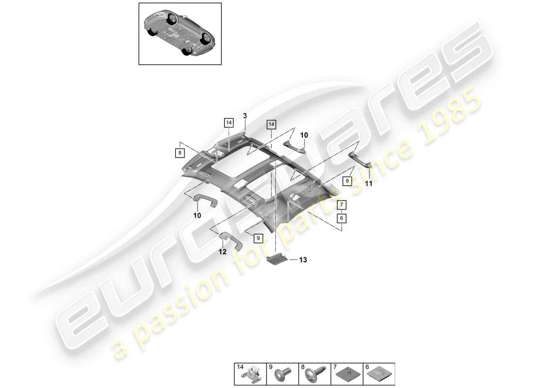 porsche 2019 (panamera 971-1) roof trim panel part diagram