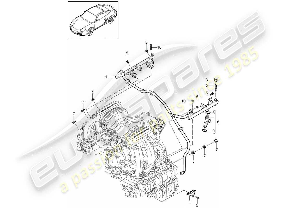 porsche 2010 (987 cayman) fuel collection pipe part diagram