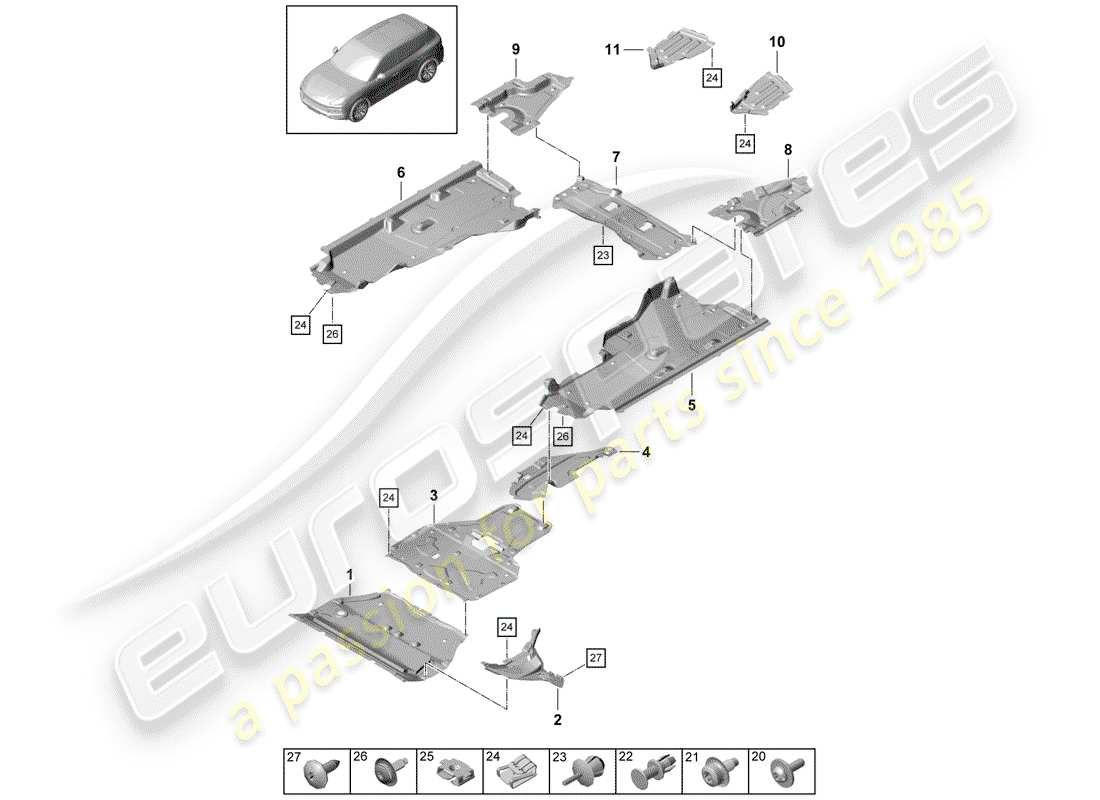 porsche 2020 (cayenne e3 9ya/9yb) lining part diagram