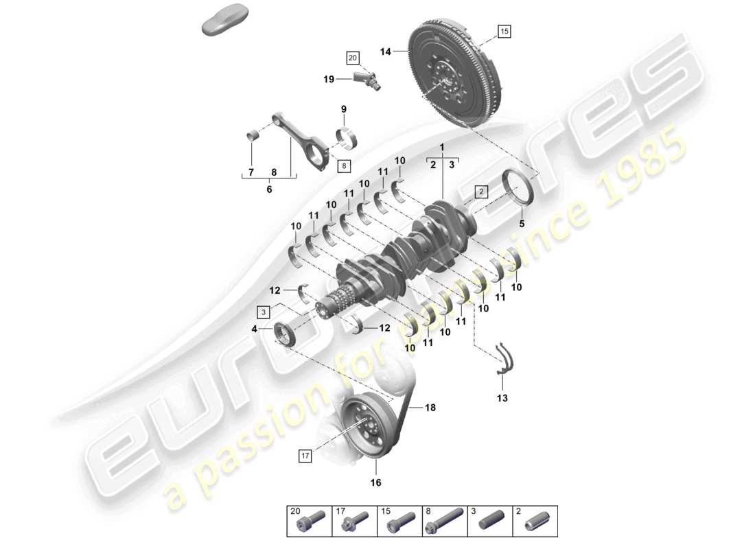 porsche 2020 (718 cayman) crankshaft conrod flywheel parts diagram