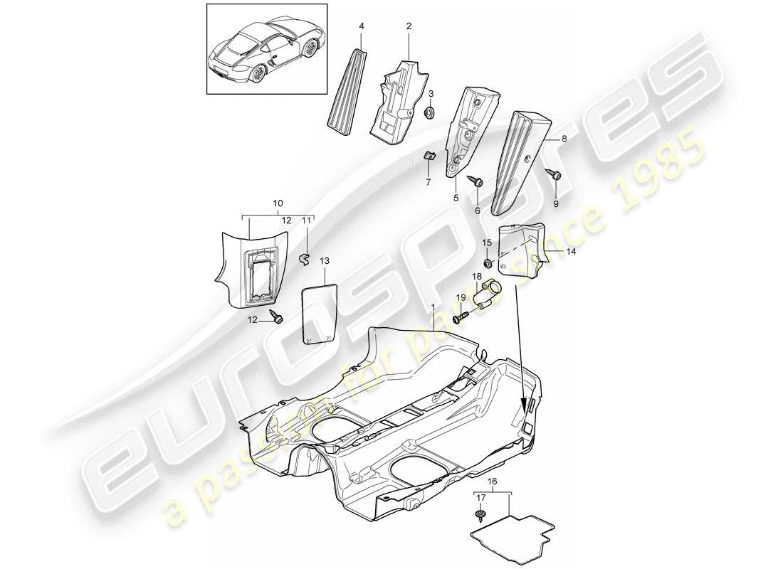 porsche 2009 (987 cayman) interior equipment parts diagram