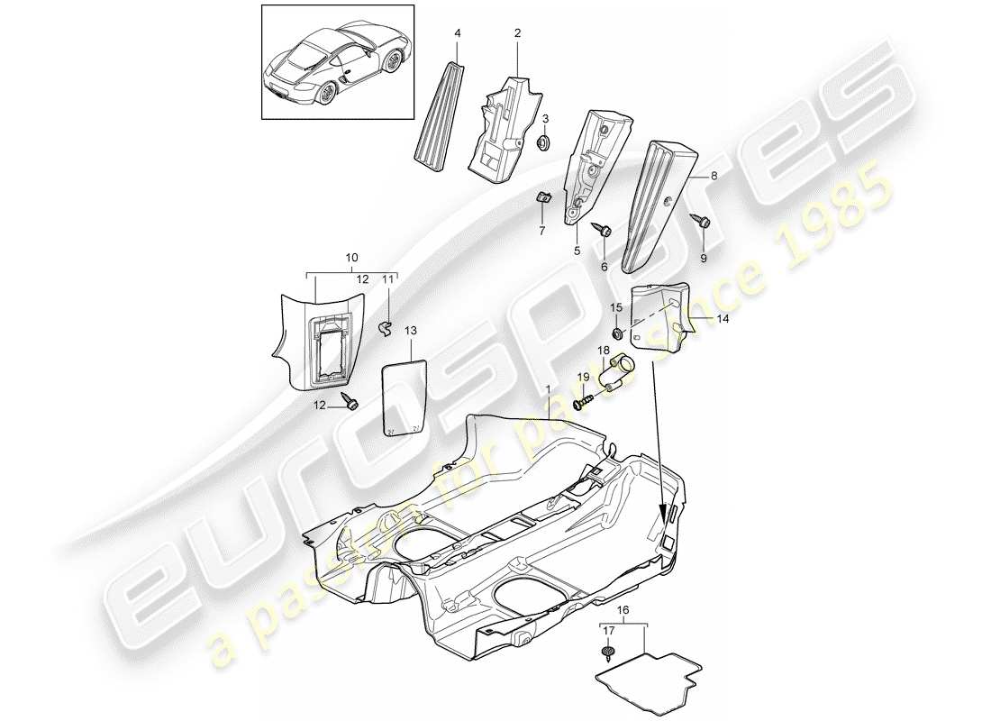 porsche cayman 987 (2009) interior equipment parts diagram