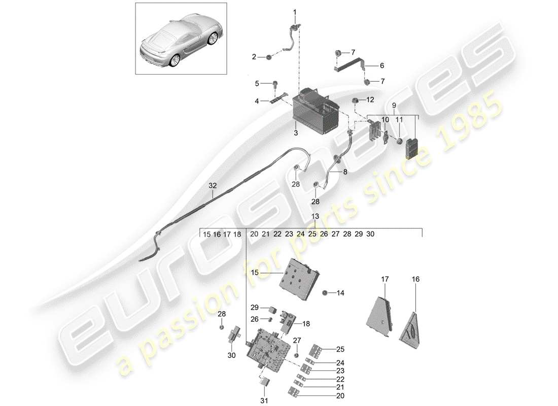 porsche 2016 (981 cayman gt4) battery part diagram