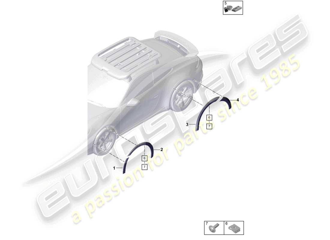 porsche 2019 (992-1) wheel arch cover parts diagram