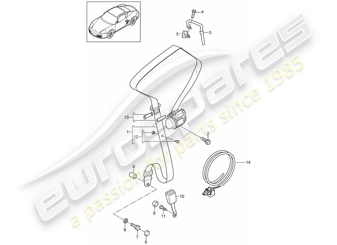 porsche cayman 987 (2008) seat belt parts diagram
