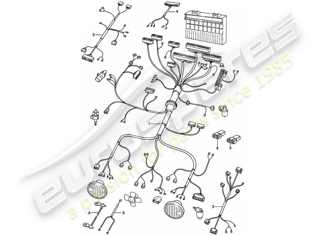 porsche 1983 (944) wiring harnesses - engine compartment - - dme - - headlight washer system part diagram