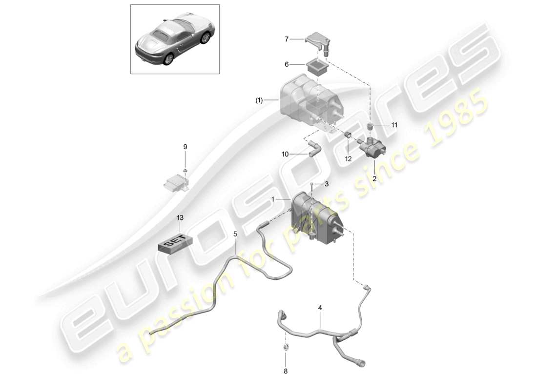 porsche 2020 (718 boxster) activated charcoal container parts diagram