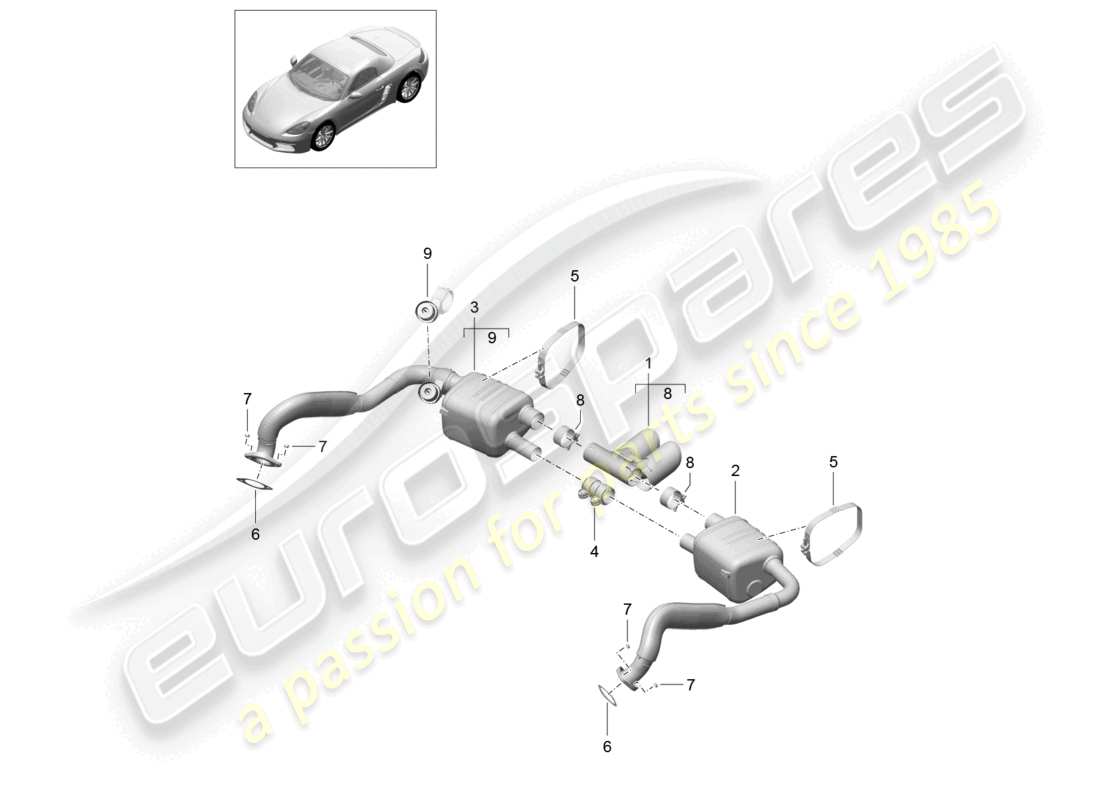 porsche 2020 (718 boxster) exhaust system sport parts diagram