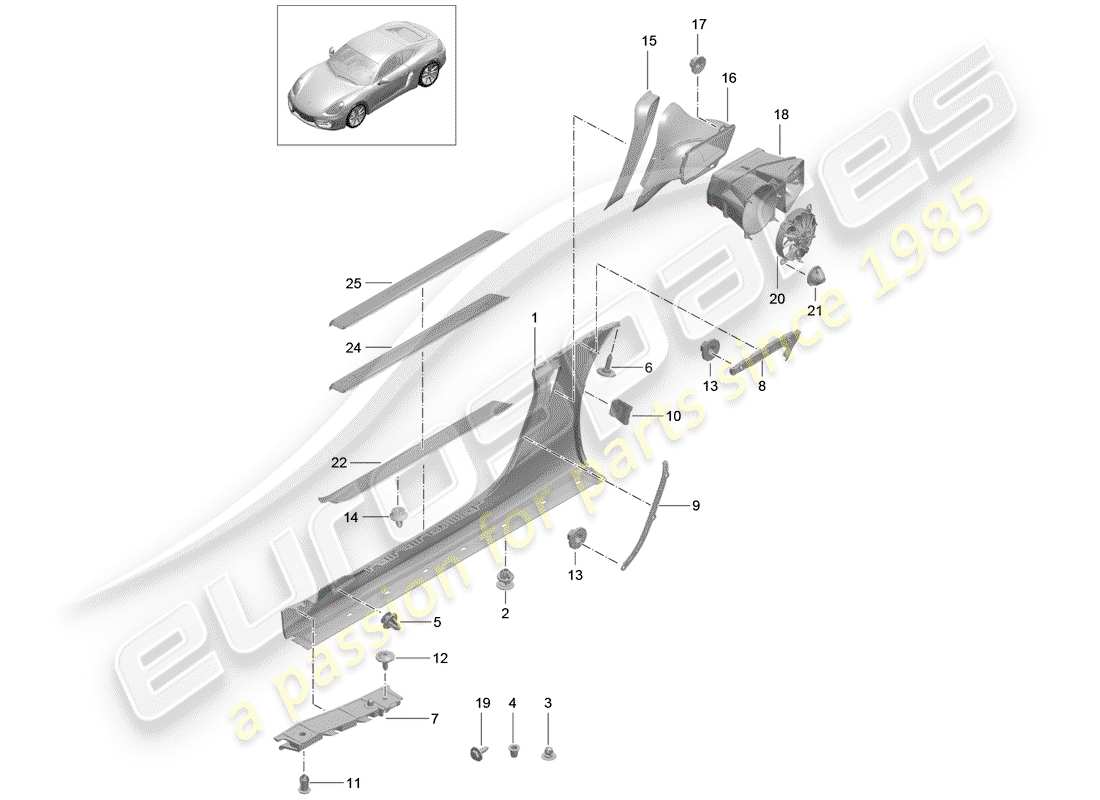 porsche 2014 (981 cayman) side member trim parts diagram