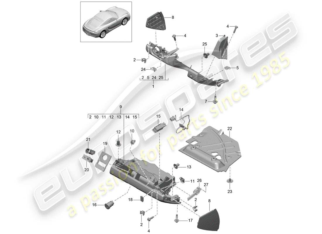 porsche 2014 (981 cayman) glove box parts diagram