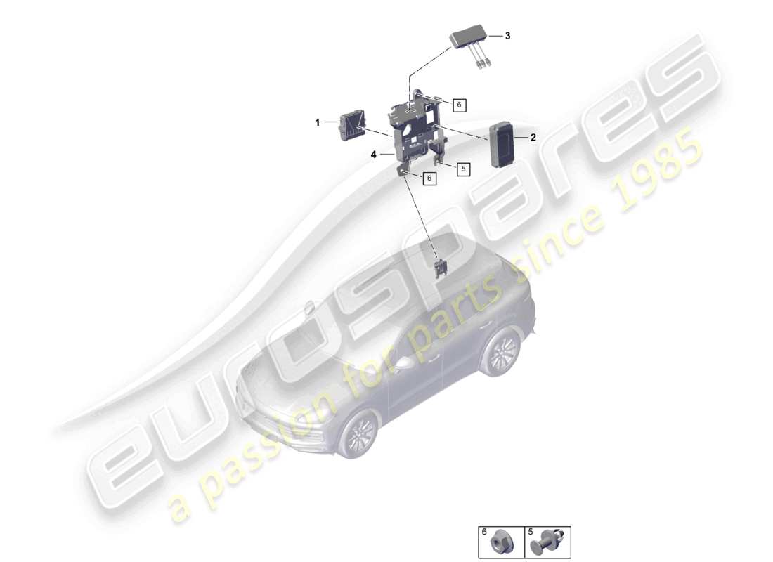porsche 2019 (cayenne e3 9ya/9yb) control unit for real time monitoring (rtm) and aerial part diagram