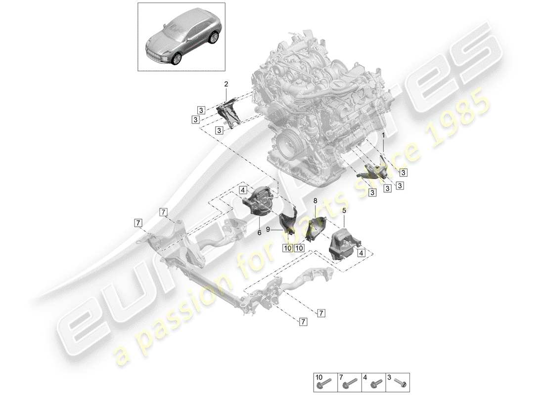 porsche 2019 (macan) engine lifting tackle part diagram