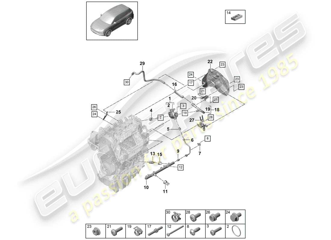 porsche cayenne e3 (2018) fuel collection pipe parts diagram