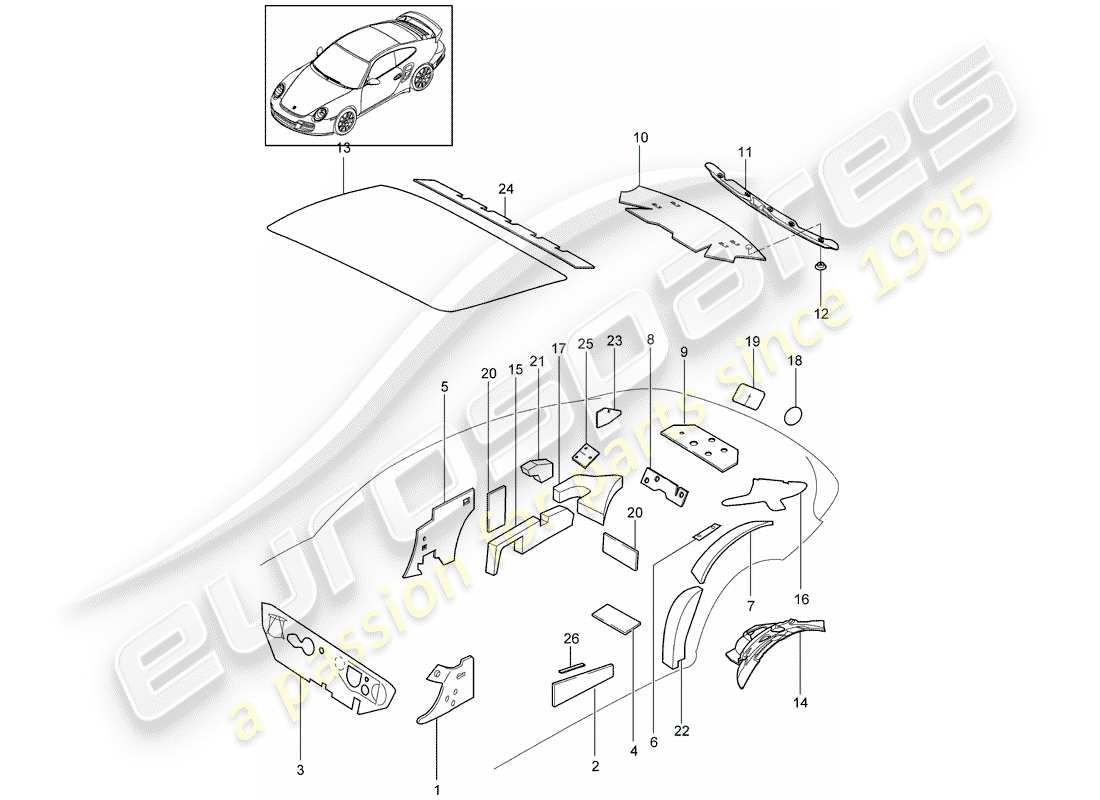 porsche 2011 (997-2 turbo / gt2 rs) body shell part diagram