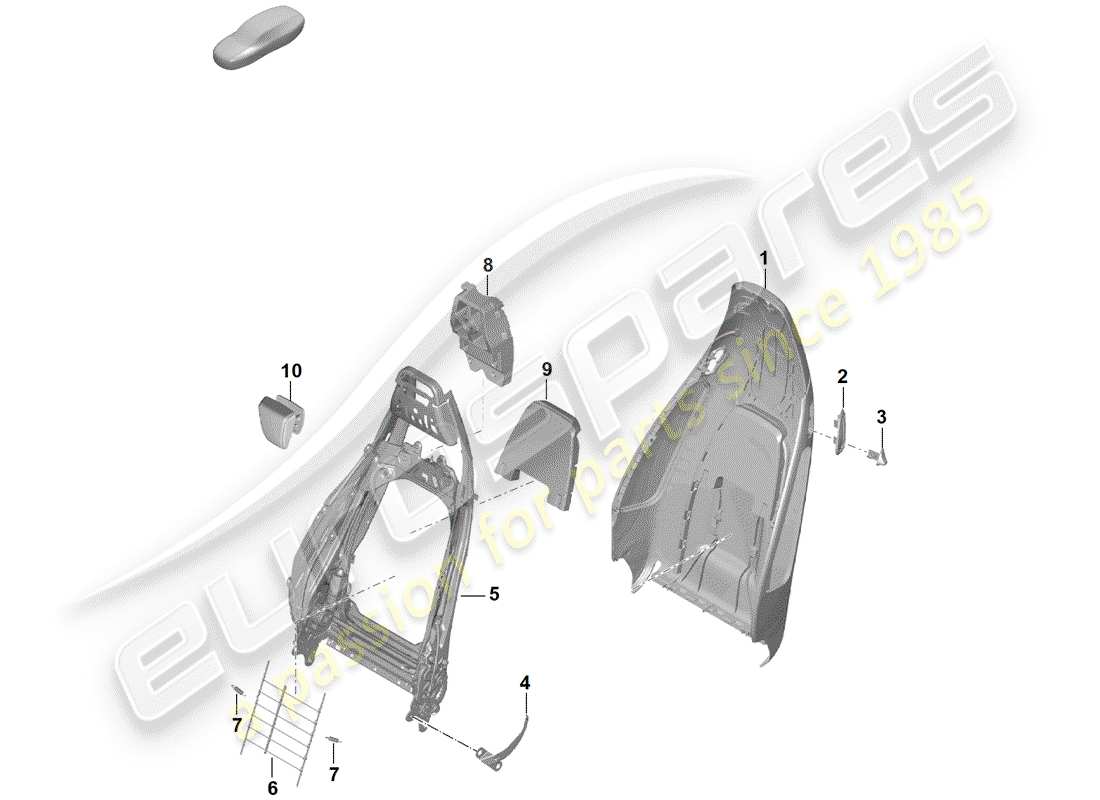 porsche 2020 (718 boxster spyder) backrest shell part diagram