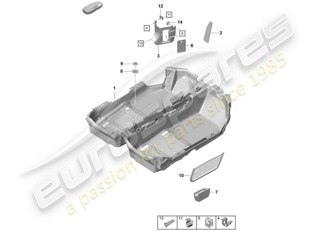 porsche 2020 (718 boxster spyder) floor cover part diagram