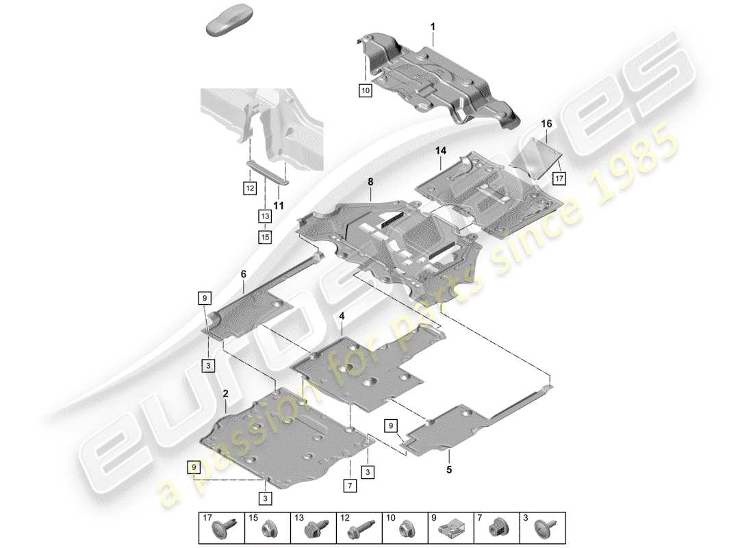 porsche 2020 (718 boxster spyder) underbody lining part diagram