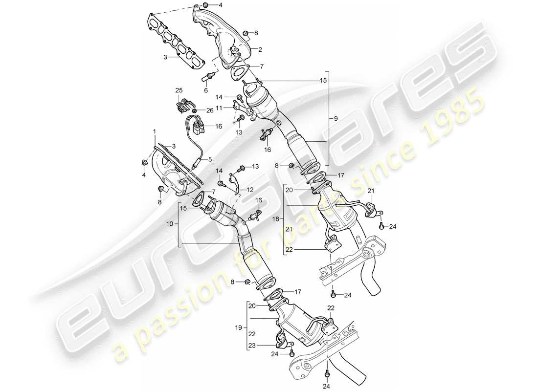 porsche 2003 (cayenne e1 9pa) exhaust system part diagram