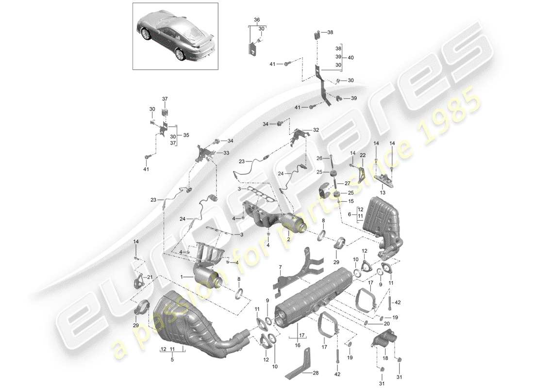 porsche 2019 (991-2 r/gt3/rs) exhaust system part diagram