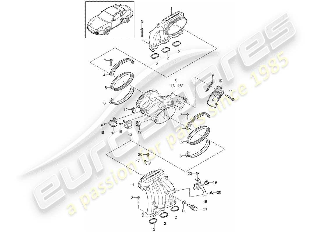 porsche 2010 (987 cayman) intake air distributor part diagram