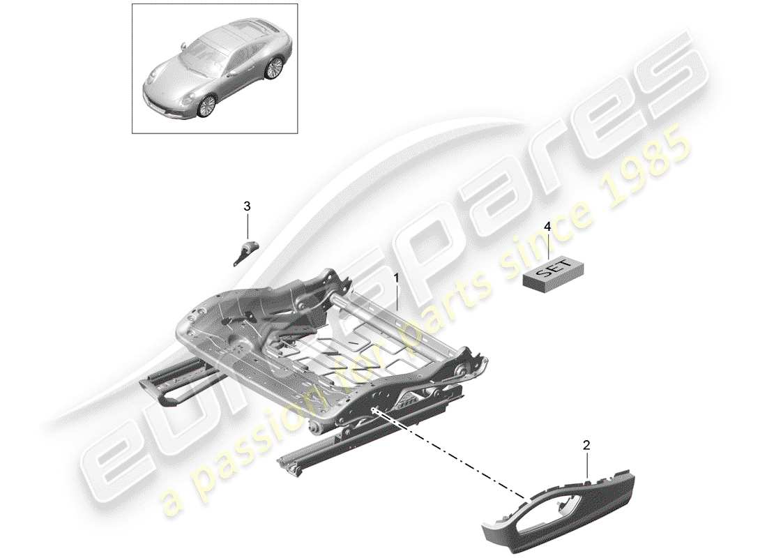 porsche 991 gen. 2 (2017) seat frame parts diagram