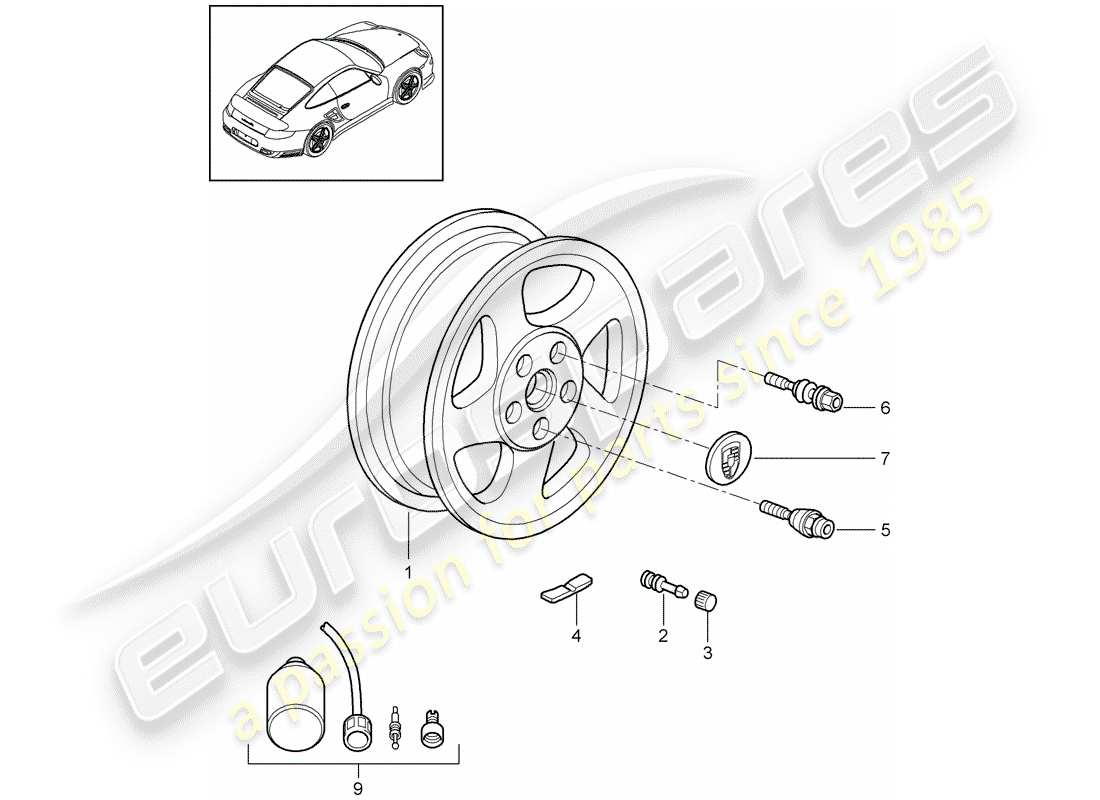 porsche 911 t/gt2rs (2011) wheels part diagram