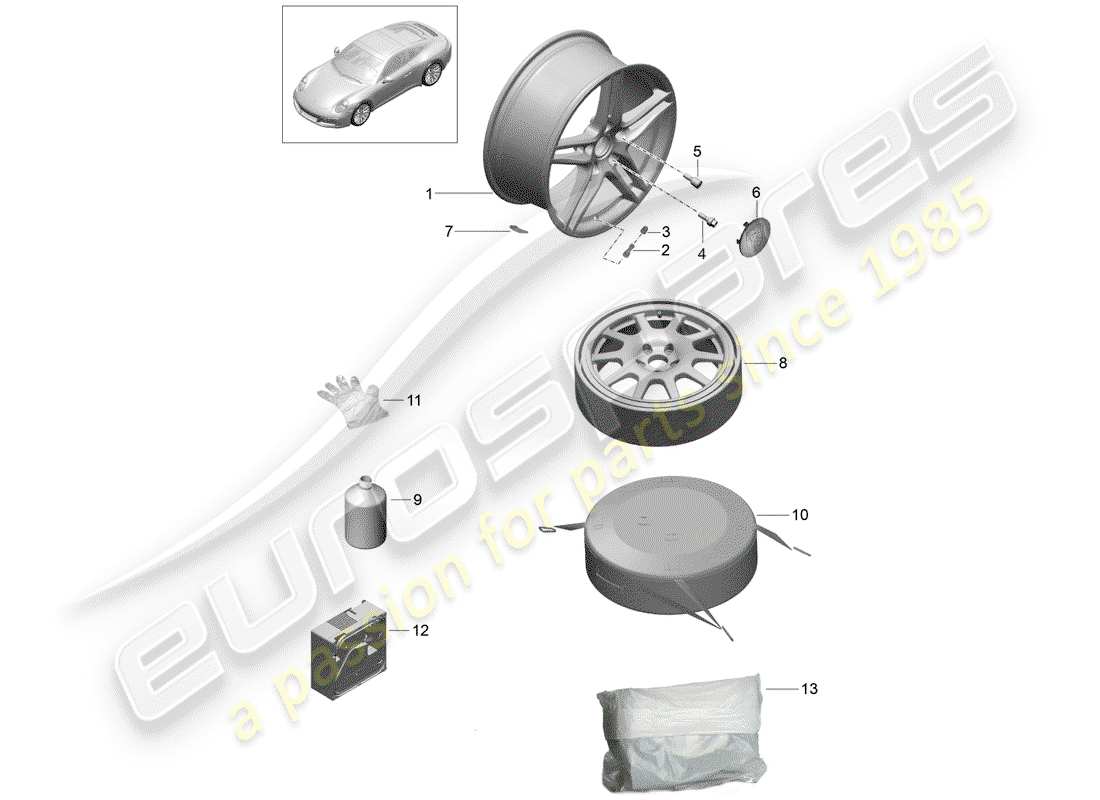 porsche 991 gen. 2 (2017) alloy wheel part diagram