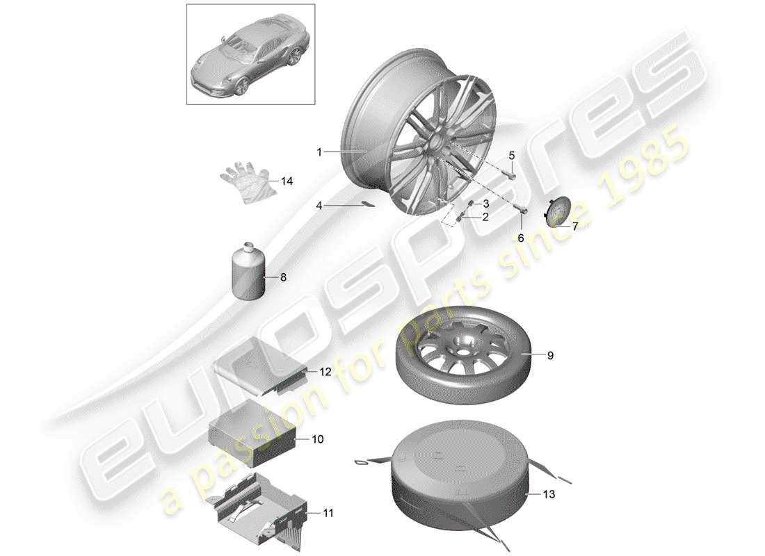porsche 991 turbo (2016) alloy wheel parts diagram
