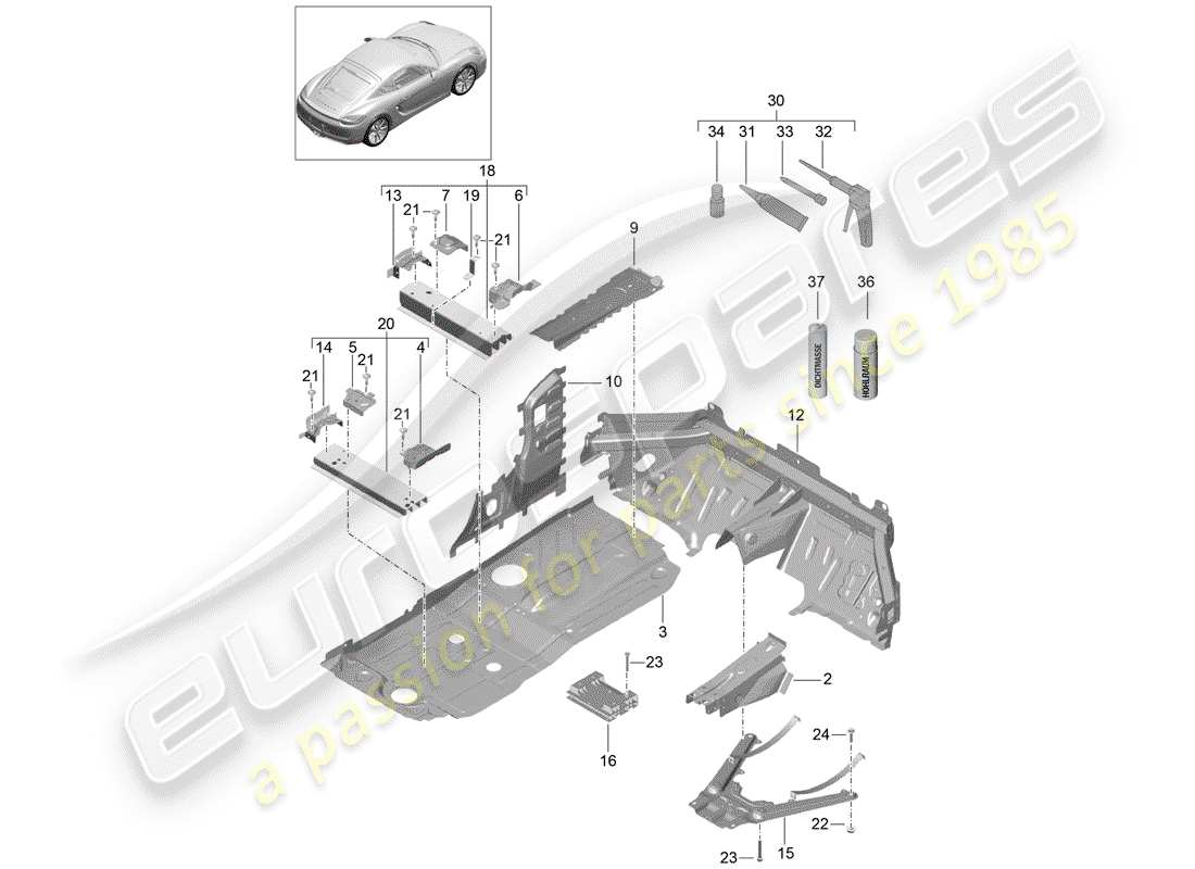 porsche 2014 (981 cayman) floor parts diagram